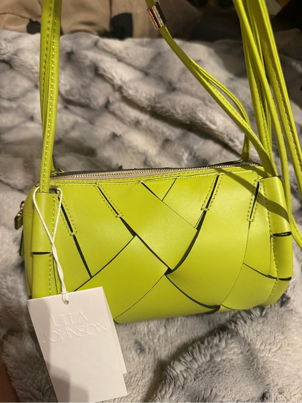 Ulla Johnson Neon Lime Woven Leather Crossbody Bag